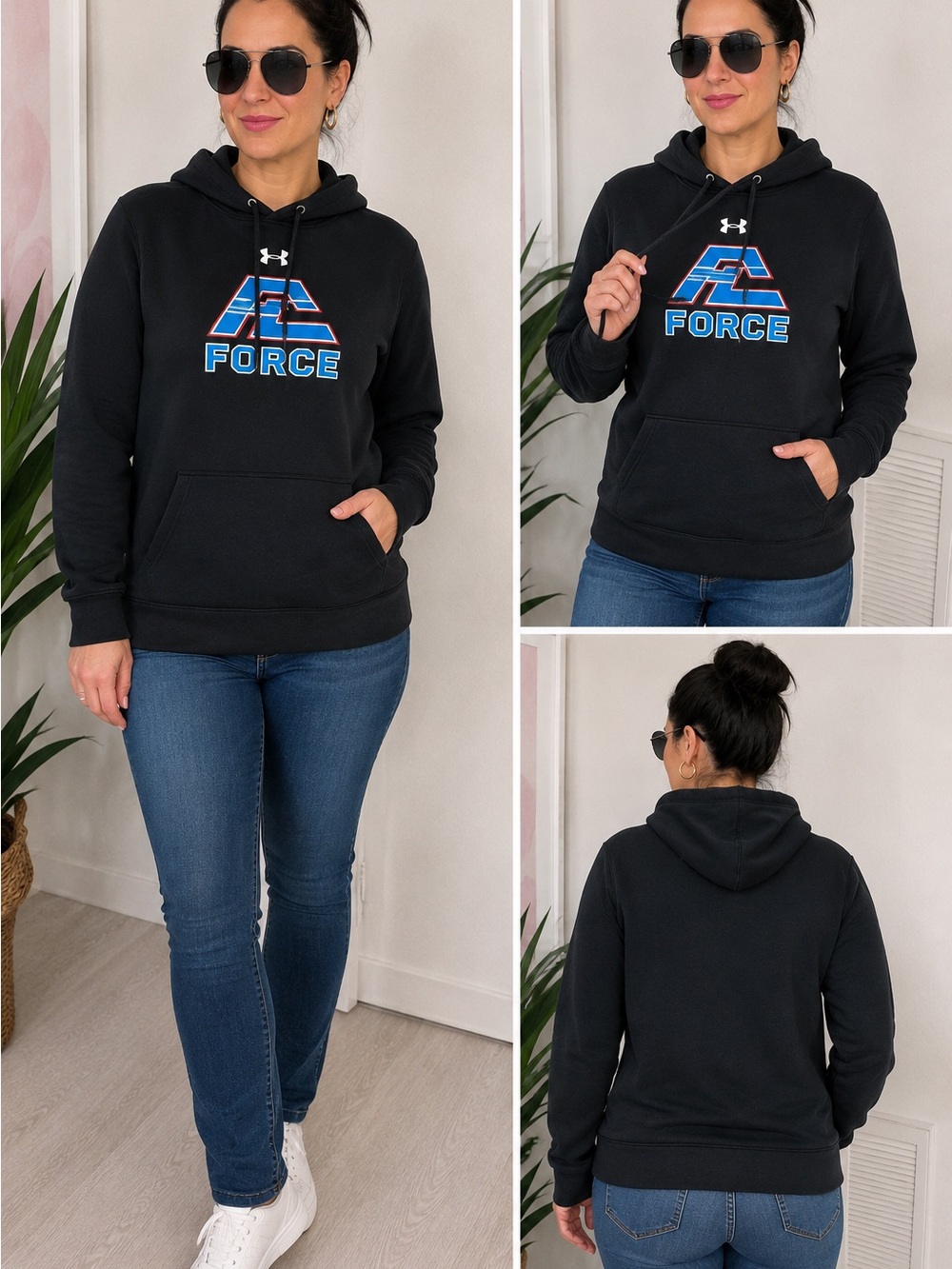 Under Armour Black Hoodie with Blue & Red 'Force' Logo - Women's